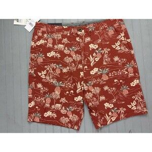 Jachs Size 33 Mens Bleeker Shorts Chino Faded  Rust Red Print 9" Inseam